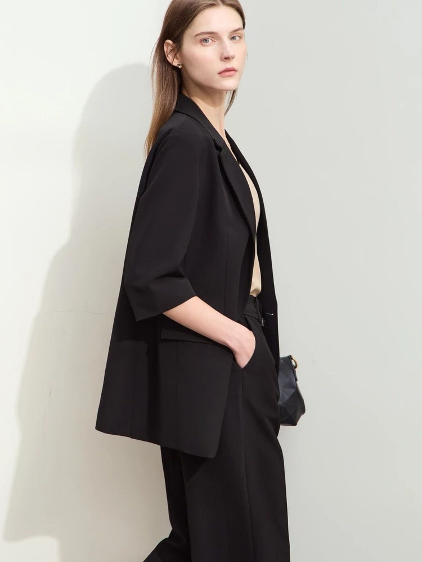 Loser Blazer- und hoch taillierte Weite-Hose Set