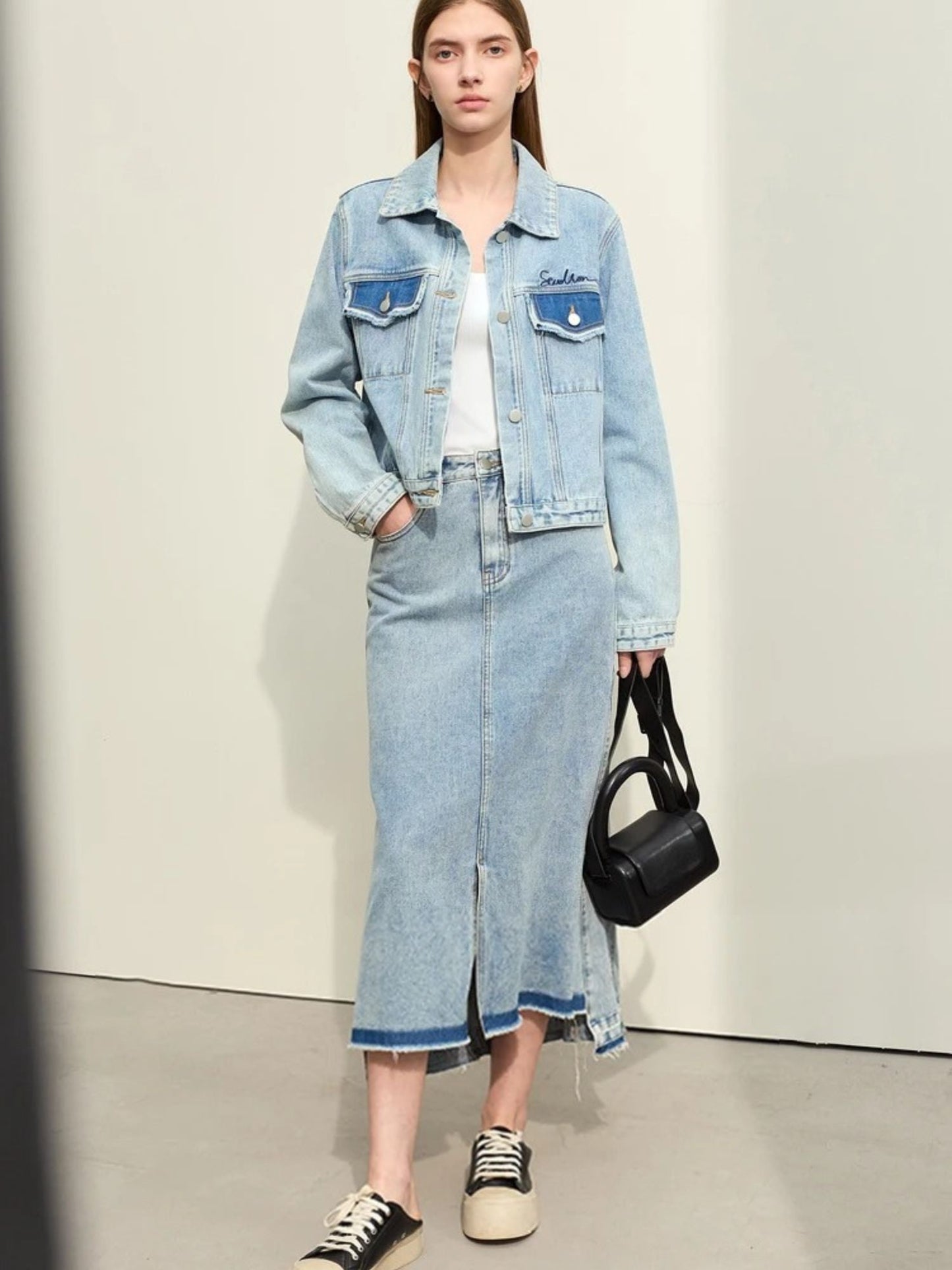 A-Linien Jeansrock mit gerissenem Saum