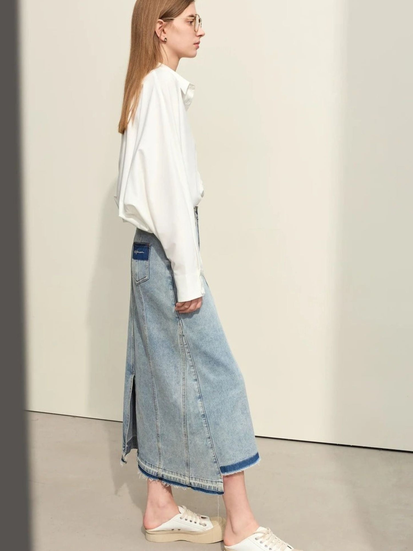 A-Linien Jeansrock mit gerissenem Saum