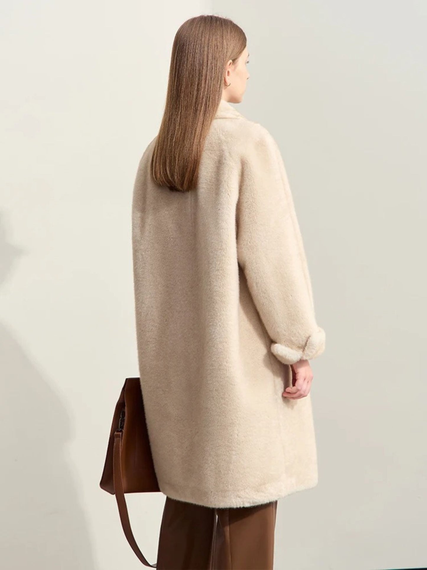 Fellimitatinierte Doppelreihige Winterjacke mit Umlegekragen