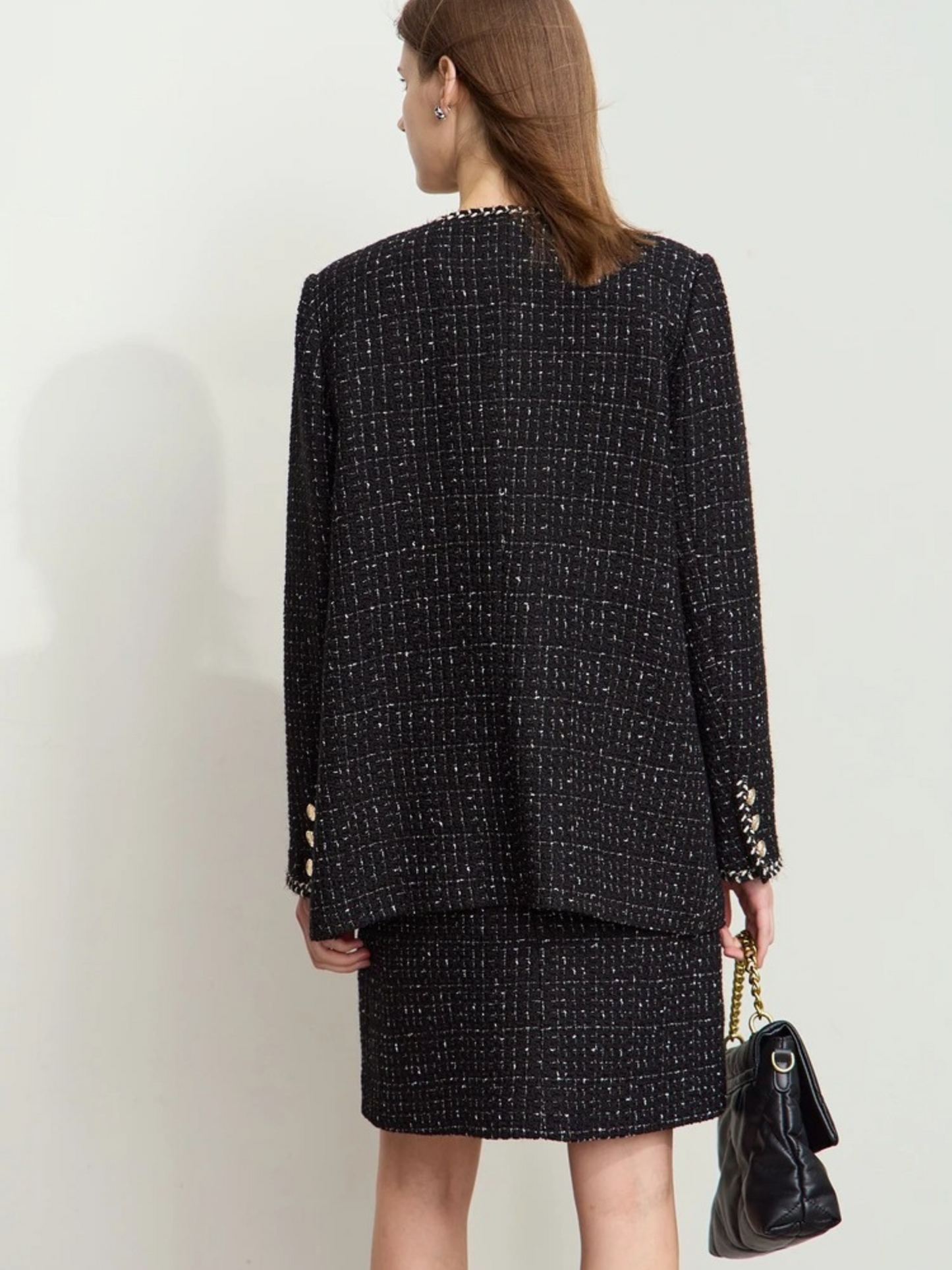 Wolljacke aus Tweed mit Riemchendetails
