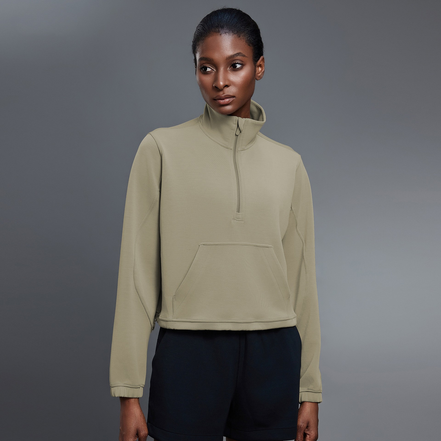Gigi Mode Half-Zip Sweatshirt mit Kordelzugsaum