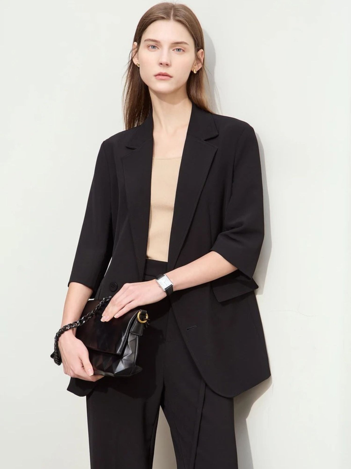 Loser Blazer- und hoch taillierte Weite-Hose Set