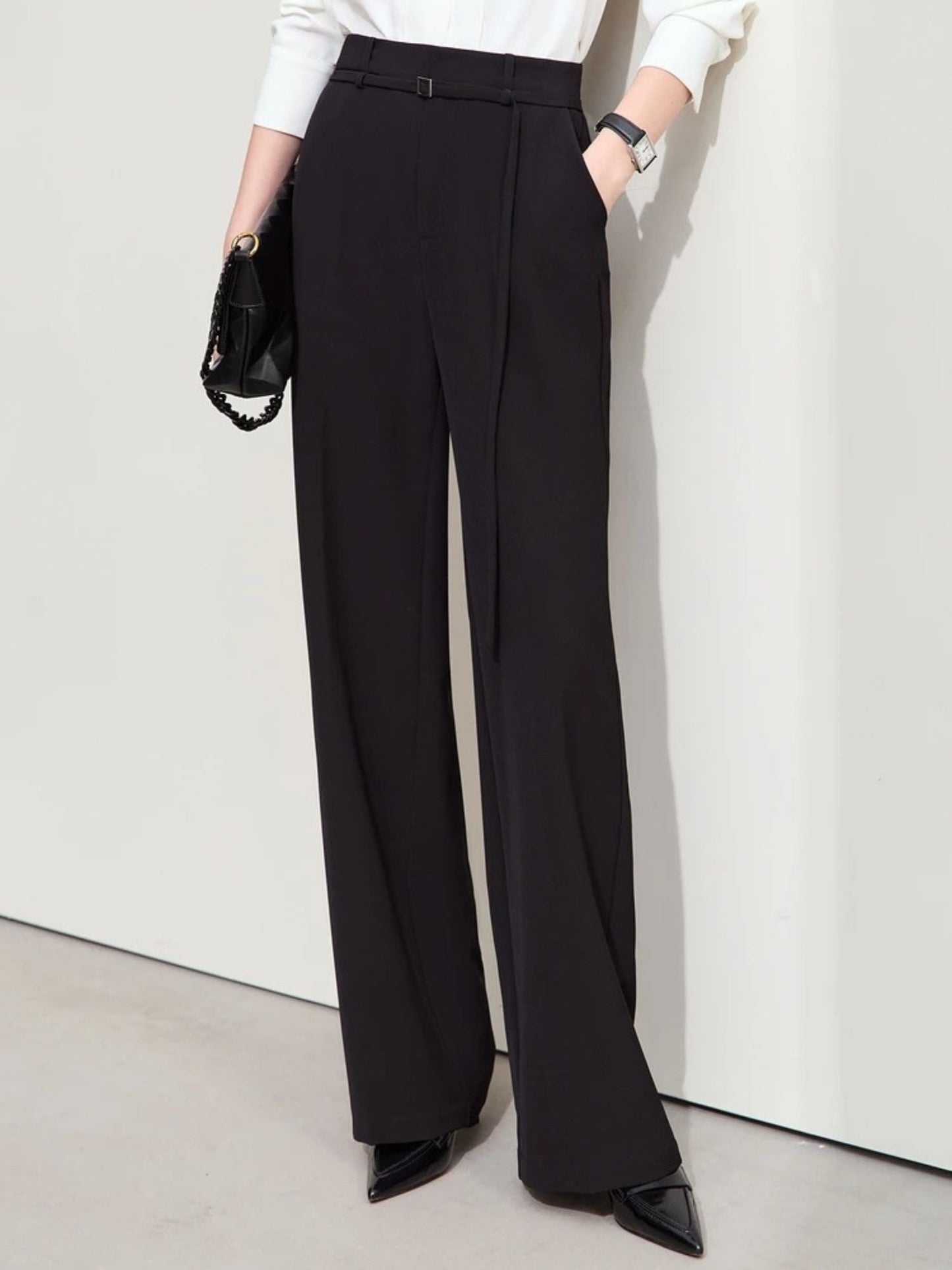 Loser Blazer- und hoch taillierte Weite-Hose Set