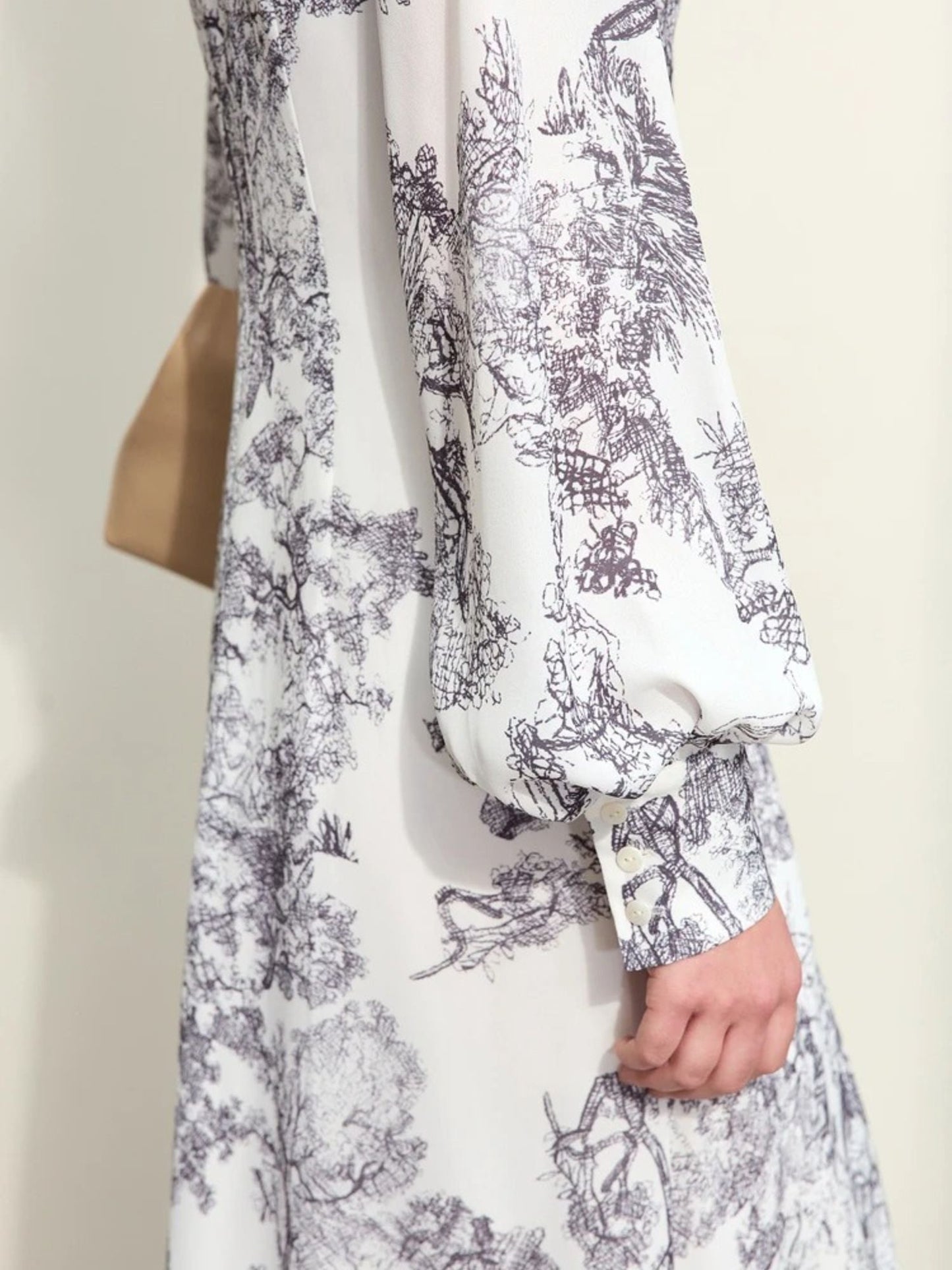V-Ausschnitt Chiffon-Kleid mit Kordelzug und Laternenärmeln