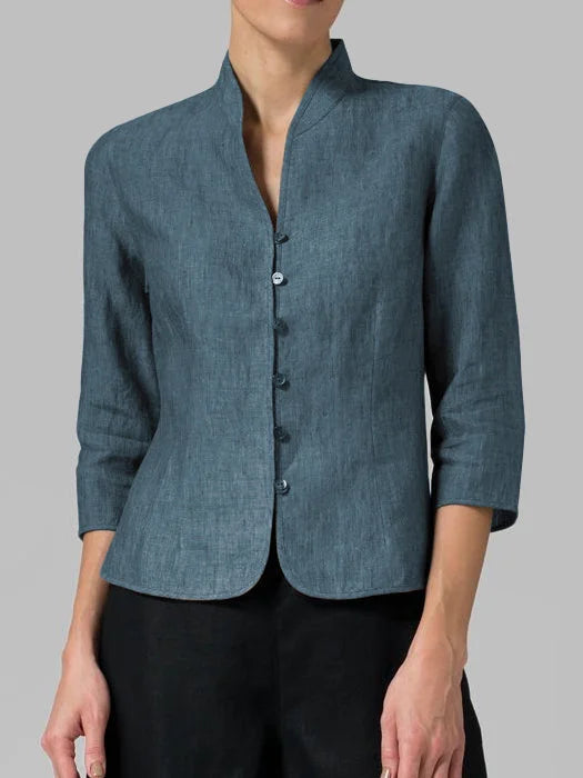 Brynna | Damenbluse Hochwertiger Chambray, Dreiviertelärmel 6