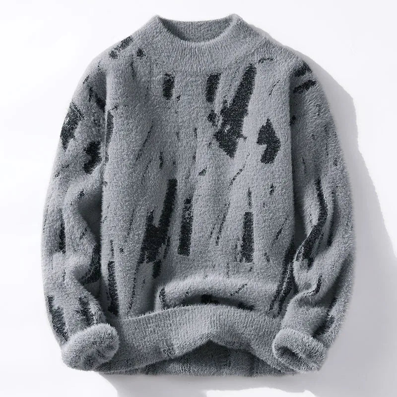 Designer-Strickpullover mit abstraktem Muster – Weicher, lässiger Rundhals-Pullover in Grau 0