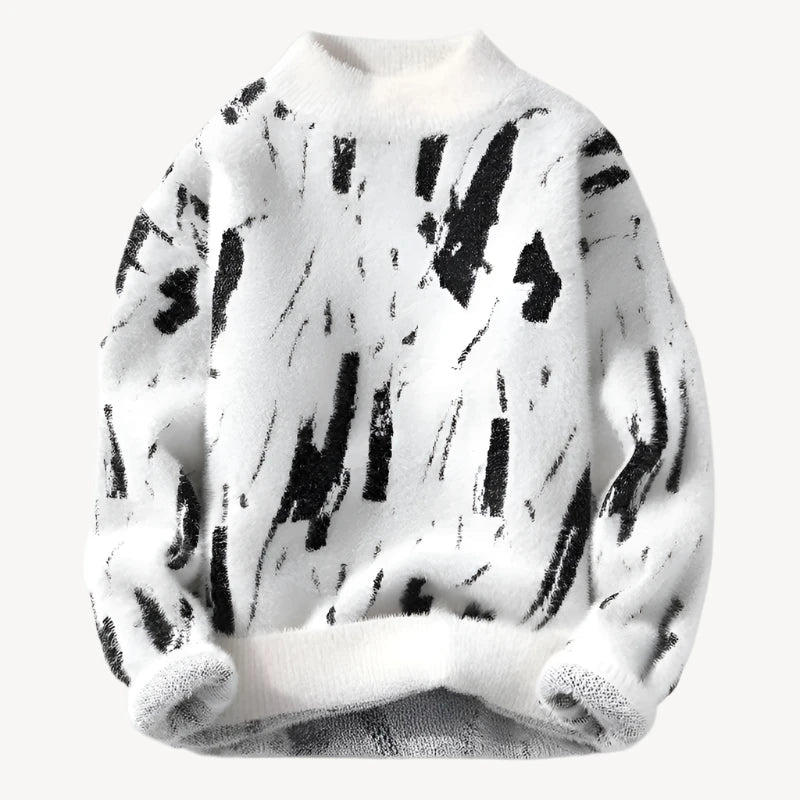 Designer-Strickpullover mit abstraktem Muster – Weicher, lässiger Rundhals-Pullover in Grau 1