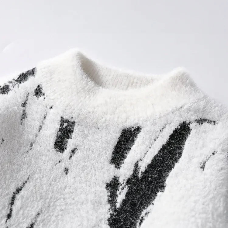 Designer-Strickpullover mit abstraktem Muster – Weicher, lässiger Rundhals-Pullover in Grau 2
