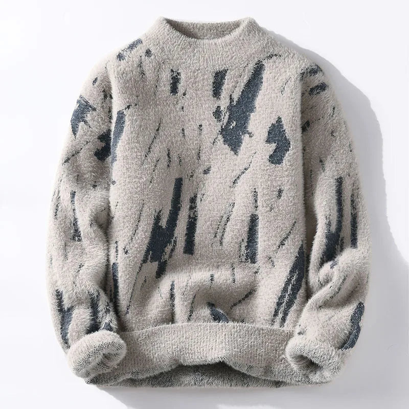 Designer-Strickpullover mit abstraktem Muster – Weicher, lässiger Rundhals-Pullover in Grau 5