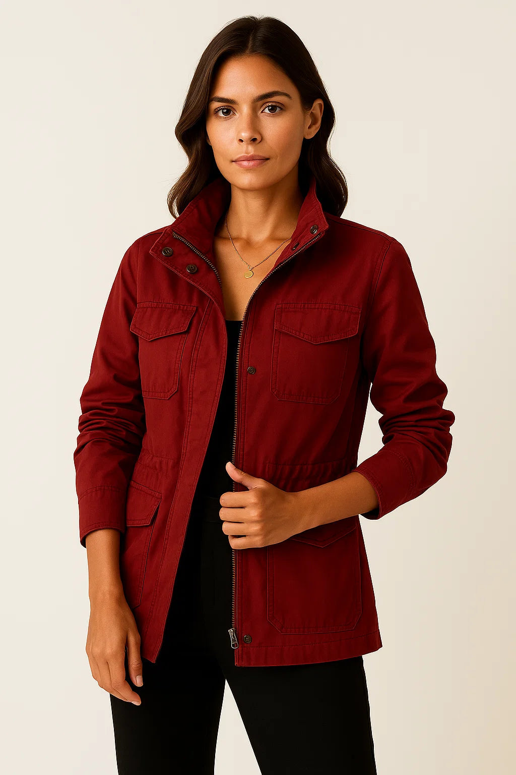Elegante Damenjacke aus Polyester mit praktischen Taschen – Mittellange Jacke für Alltag und Freizeit 3
