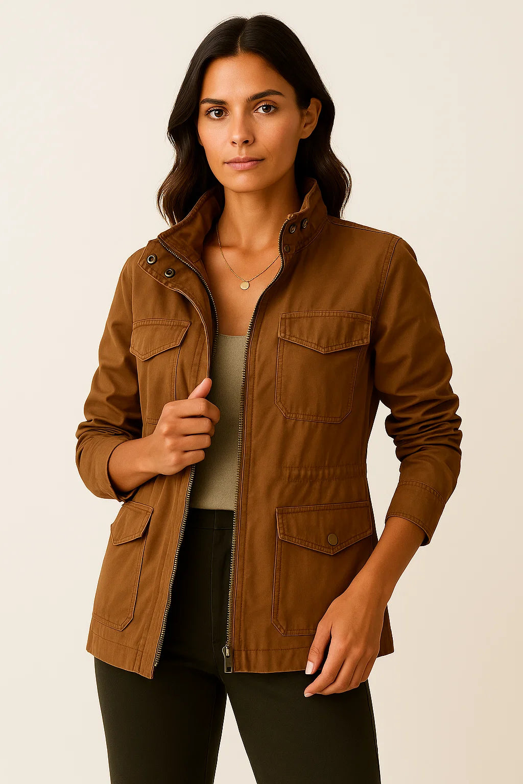 Elegante Damenjacke aus Polyester mit praktischen Taschen – Mittellange Jacke für Alltag und Freizeit 4