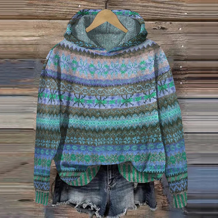 Ethnischer Damenpullover mit Kapuze – Warmer, bequemer Strickpullover für jede Jahreszeit, schmeichelhafte Passform und einzigartige Texturen 1