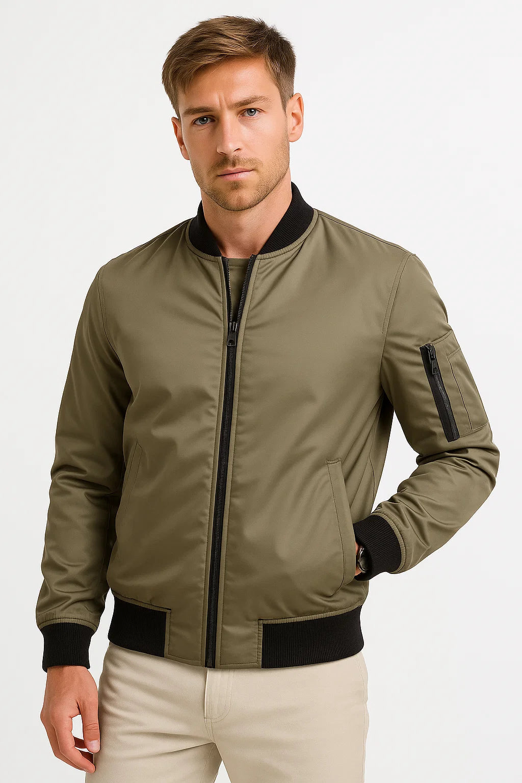 Herren-Bomberjacke aus wasserabweisendem Polyester – Schwarze, schmale Passform für lässige Anlässe 5