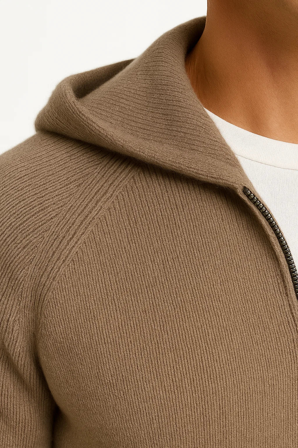 Herren Strickjacke aus 100% Merinowolle mit Kapuze und Reißverschluss – Dicke Cardigan für Herbst und Winter, Bequeme Passform 1