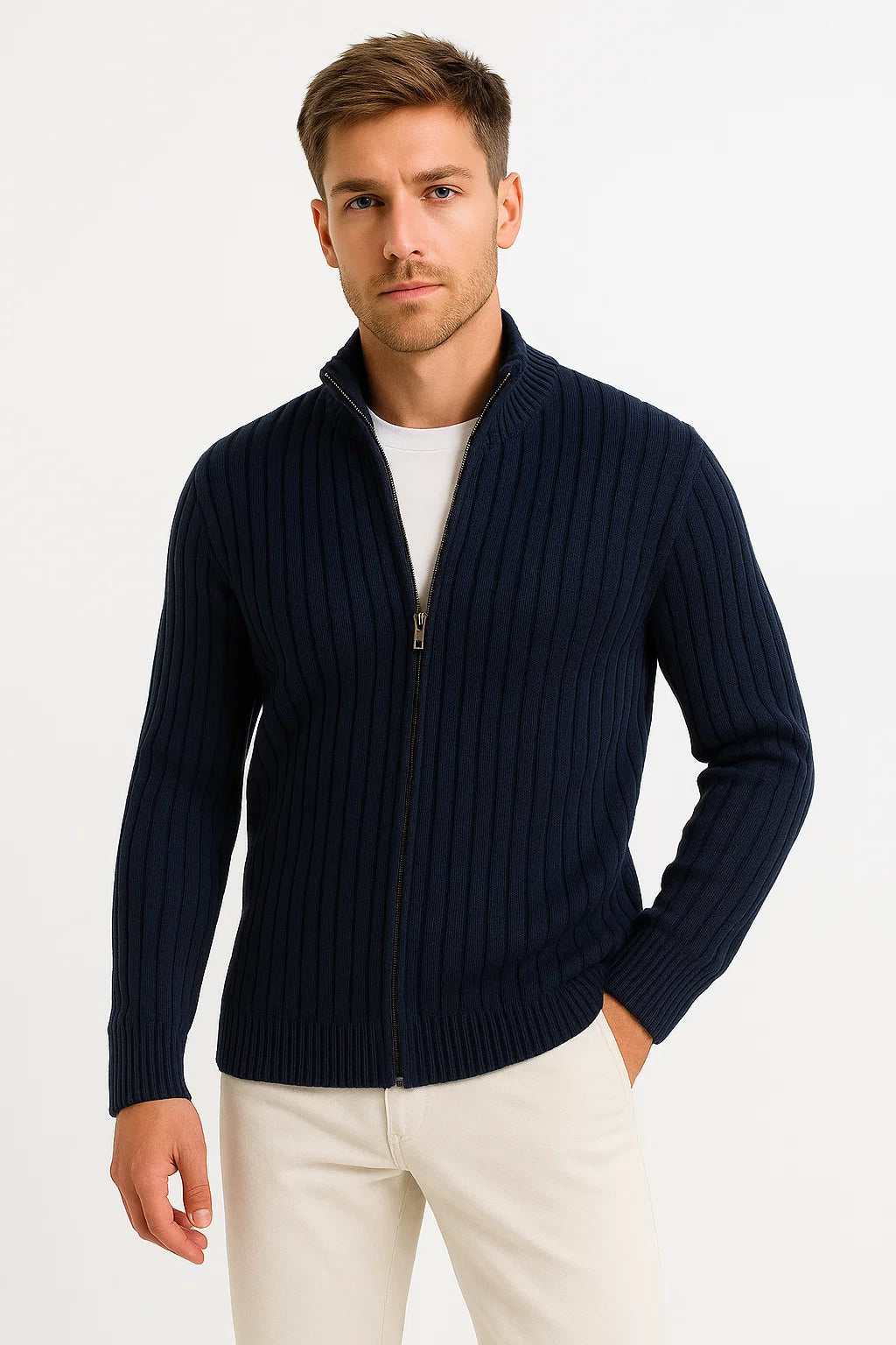 Herren Strickjacke in Grau – Leichter Rippstrick für Vielseitigen Lagenlook, Ideal für Herbst und Frühling 1