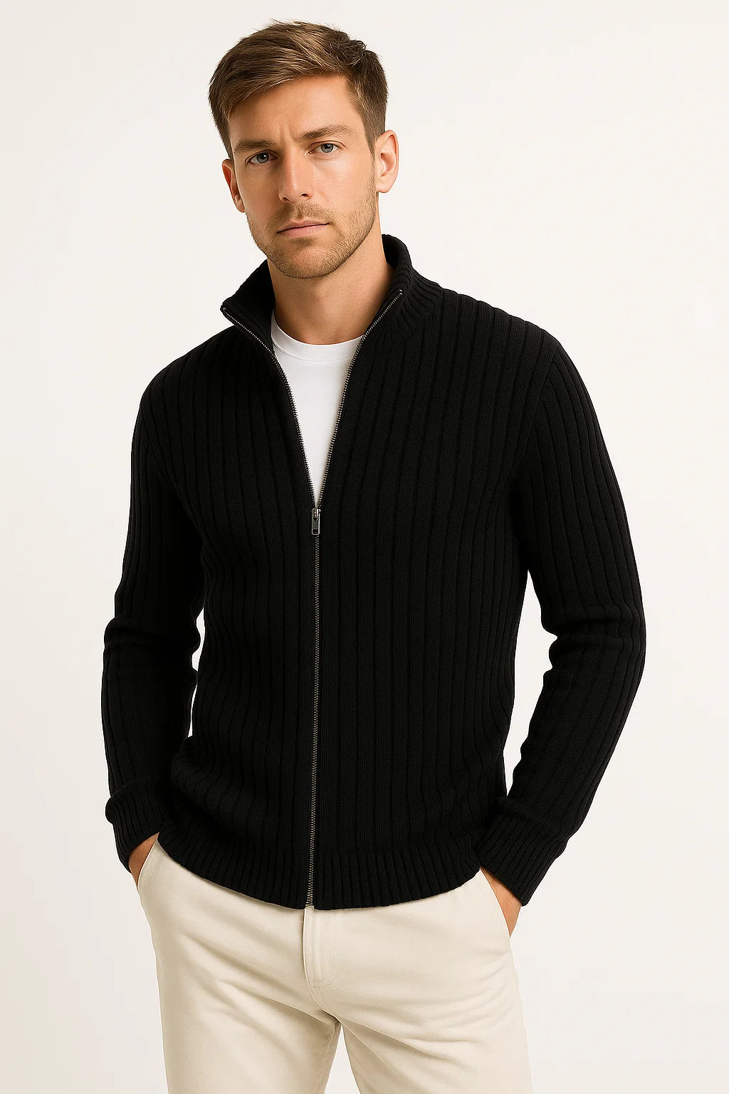 Herren Strickjacke in Grau – Leichter Rippstrick für Vielseitigen Lagenlook, Ideal für Herbst und Frühling 3