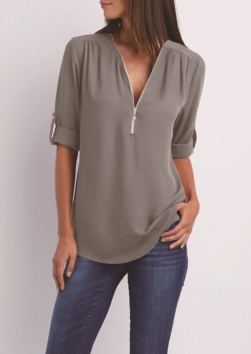 Kassidy | Bluse Elegante Weiße Bluse mit Reißverschluss, Hochwertige Baumwolle 0