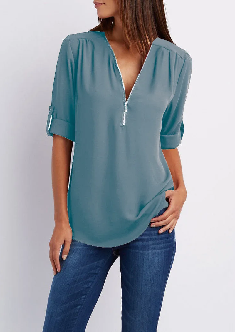 Kassidy | Bluse Elegante Weiße Bluse mit Reißverschluss, Hochwertige Baumwolle 10