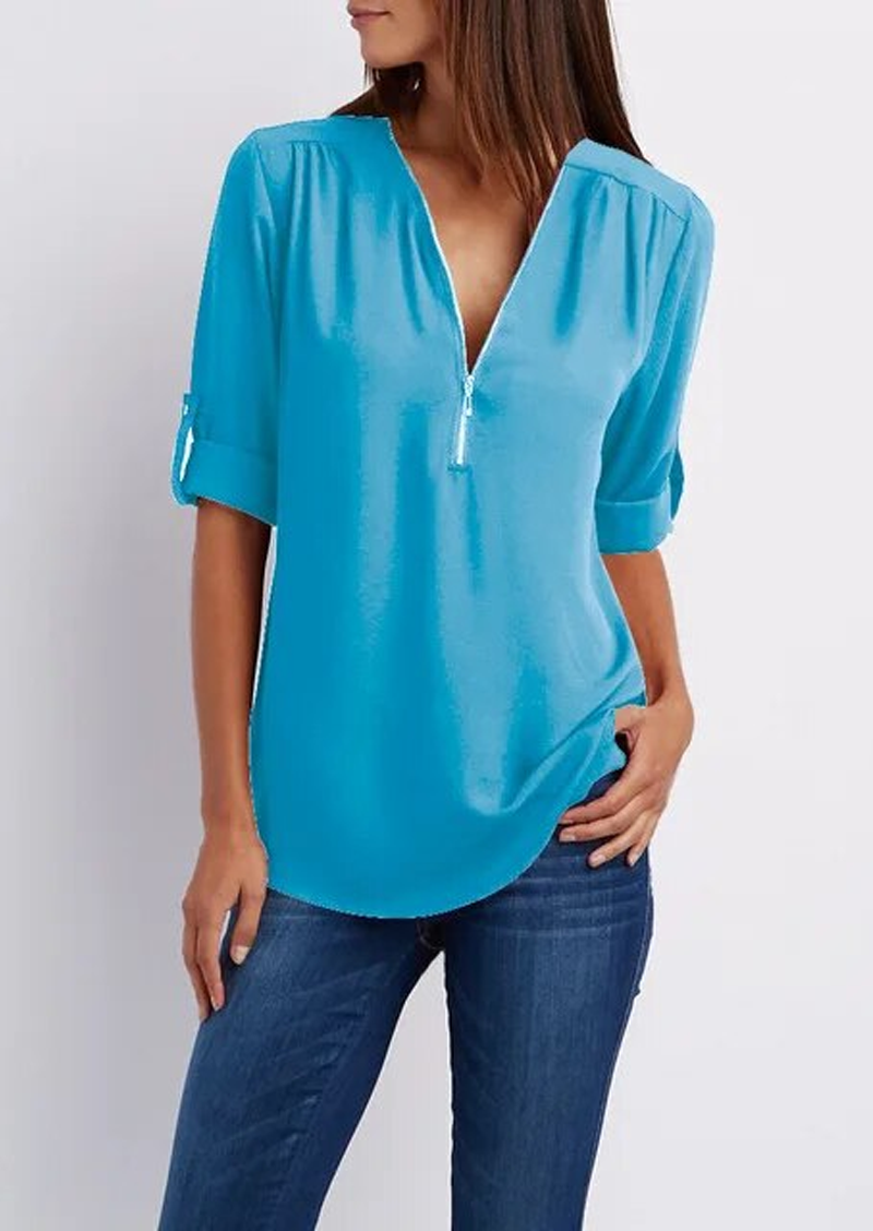 Kassidy | Bluse Elegante Weiße Bluse mit Reißverschluss, Hochwertige Baumwolle 11