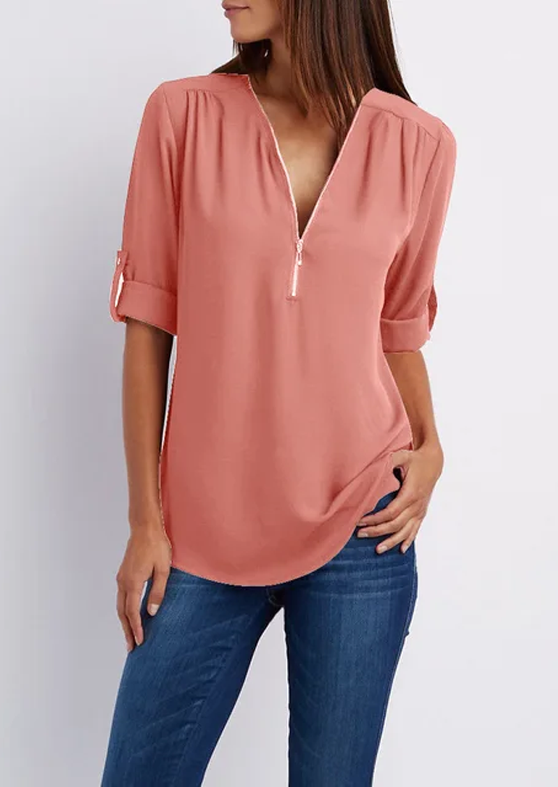 Kassidy | Bluse Elegante Weiße Bluse mit Reißverschluss, Hochwertige Baumwolle 12