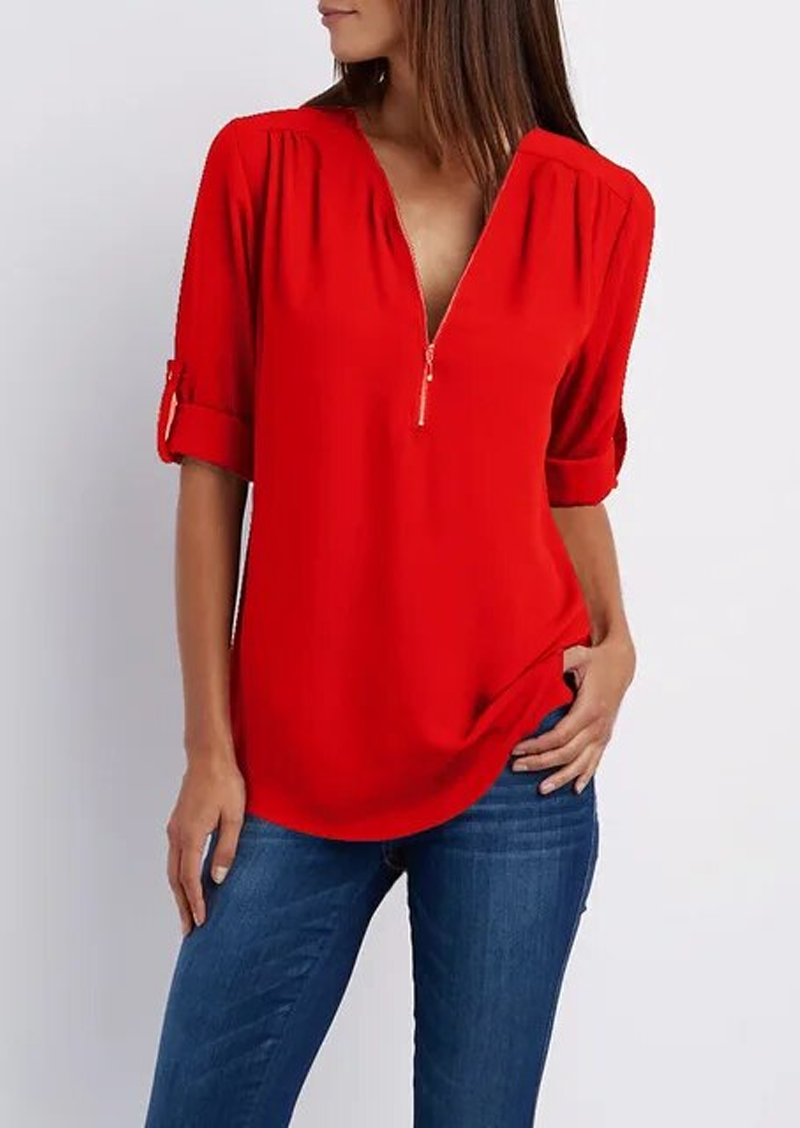Kassidy | Bluse Elegante Weiße Bluse mit Reißverschluss, Hochwertige Baumwolle 5