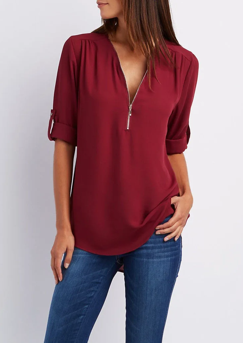 Kassidy | Bluse Elegante Weiße Bluse mit Reißverschluss, Hochwertige Baumwolle 6