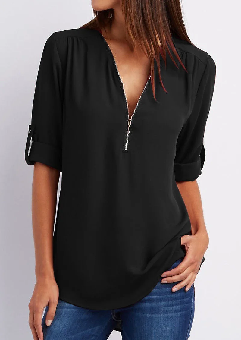 Kassidy | Bluse Elegante Weiße Bluse mit Reißverschluss, Hochwertige Baumwolle 7
