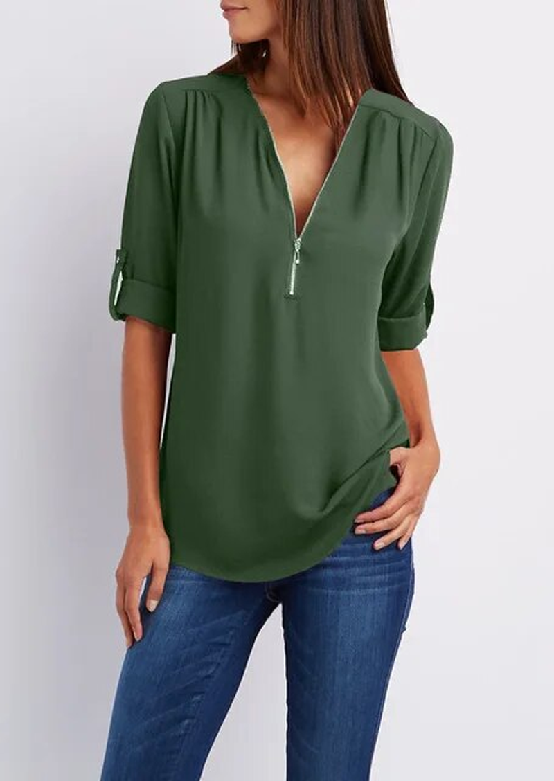 Kassidy | Bluse Elegante Weiße Bluse mit Reißverschluss, Hochwertige Baumwolle 8