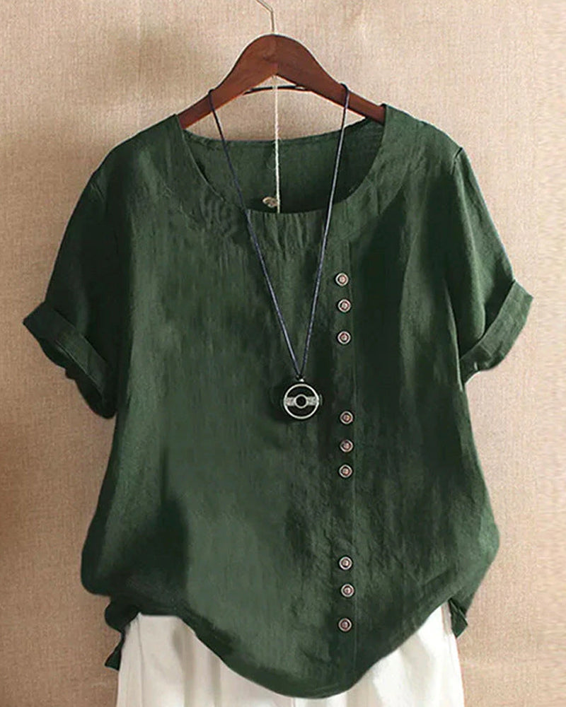 Kelly | Damenbluse Unifarben, Kurzarm, Rundhalsausschnitt 12