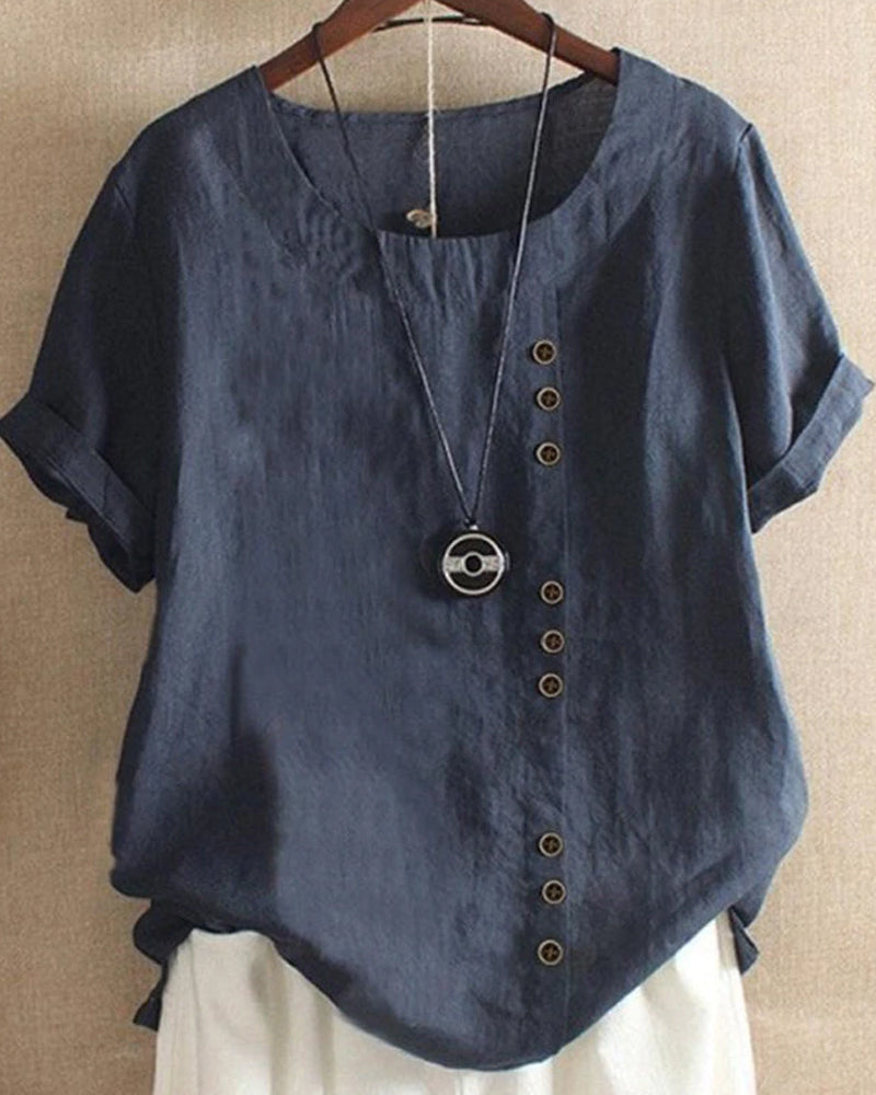 Kelly | Damenbluse Unifarben, Kurzarm, Rundhalsausschnitt 15