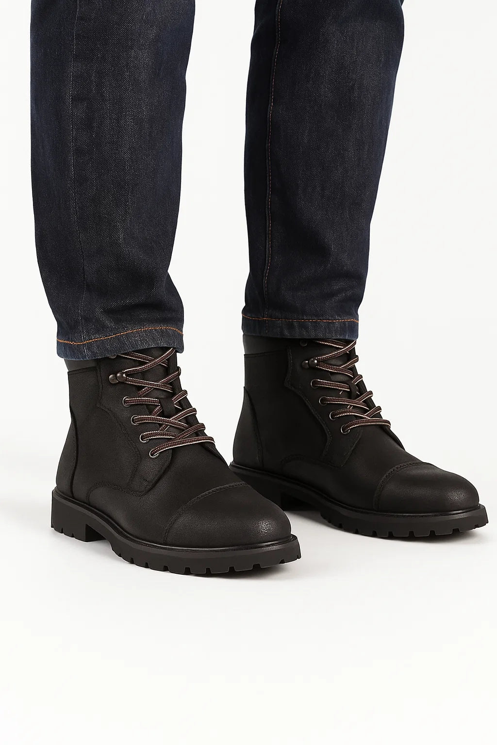 Schwarze Herren Stiefeletten aus PU-Leder mit Gepolstertem Kragen und Schnürverschluss – Bequeme Stiefeletten für Alltag und Freizeit 0