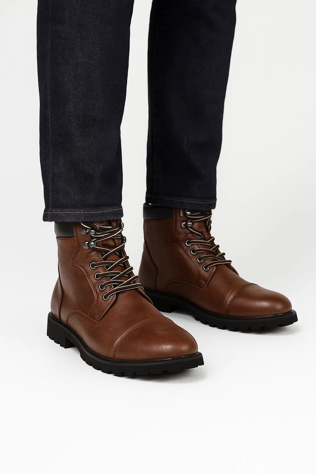 Schwarze Herren Stiefeletten aus PU-Leder mit Gepolstertem Kragen und Schnürverschluss – Bequeme Stiefeletten für Alltag und Freizeit 2