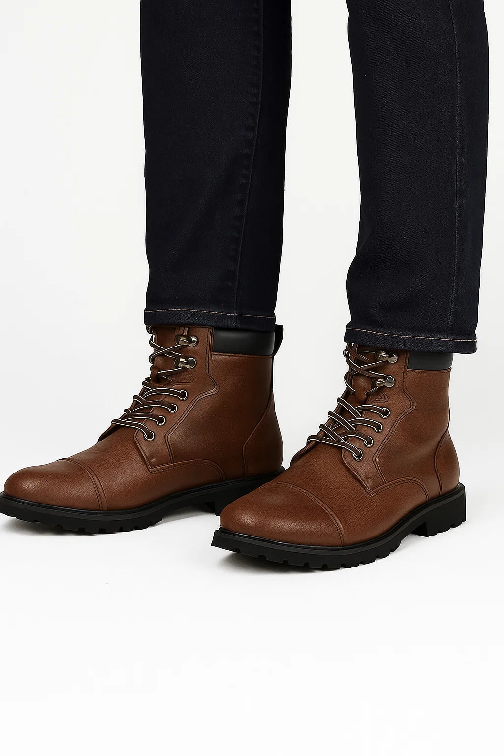 Schwarze Herren Stiefeletten aus PU-Leder mit Gepolstertem Kragen und Schnürverschluss – Bequeme Stiefeletten für Alltag und Freizeit 3