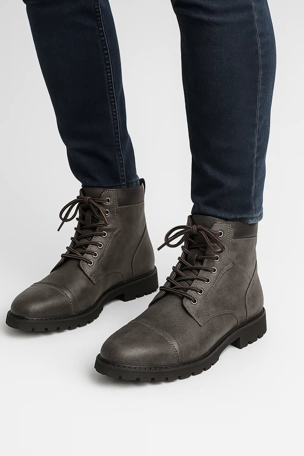 Schwarze Herren Stiefeletten aus PU-Leder mit Gepolstertem Kragen und Schnürverschluss – Bequeme Stiefeletten für Alltag und Freizeit 4