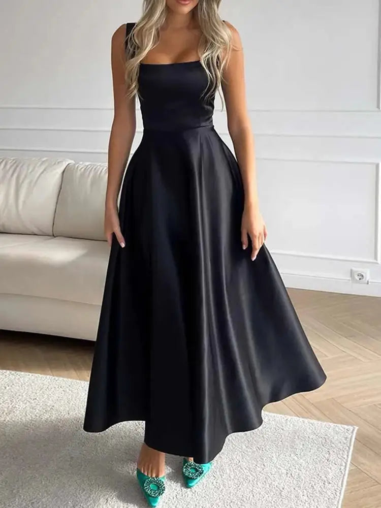 Serena | Elegantes Midikleid Satin A-Linie mit Spaghettiträgern 3