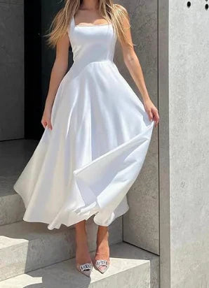 Serena | Elegantes Midikleid Satin A-Linie mit Spaghettiträgern 5