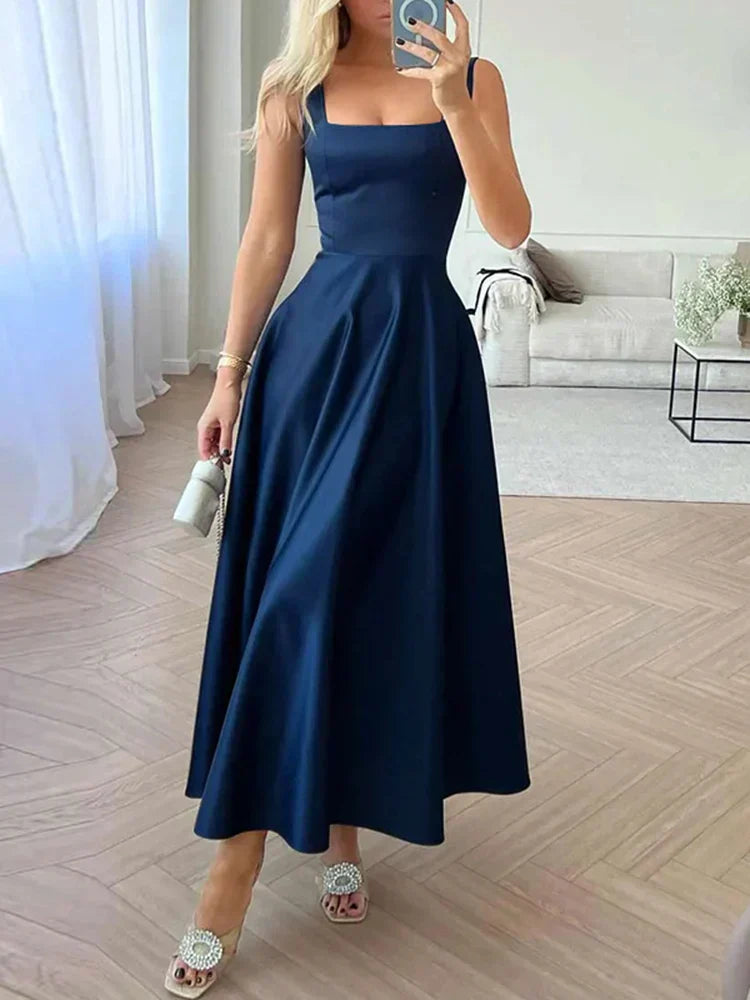Serena | Elegantes Midikleid Satin A-Linie mit Spaghettiträgern 6