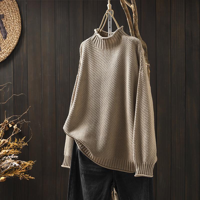 Strickpullover Damen aus Wolle und Baumwolle – Bequem und Elegant für Wintertage, Lockerer Schnitt, Rundhalsausschnitt, Größen S-3XL 0
