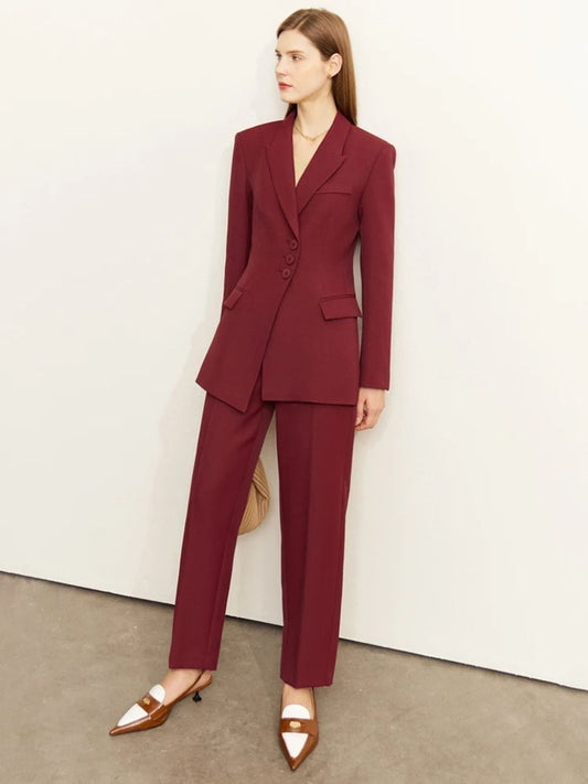 Minimalistischer Blazer- und hoch taillierter, schmal zulaufender Hosen-Set