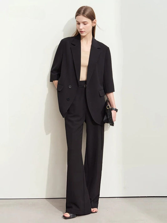 Loser Blazer- und hoch taillierte Weite-Hose Set