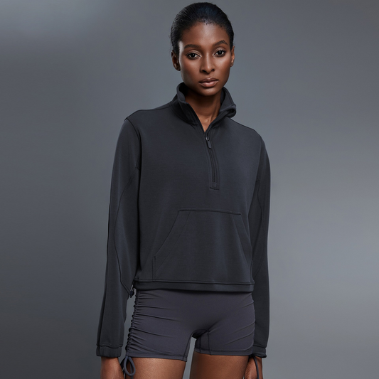 Gigi Mode Half-Zip Sweatshirt mit Kordelzugsaum