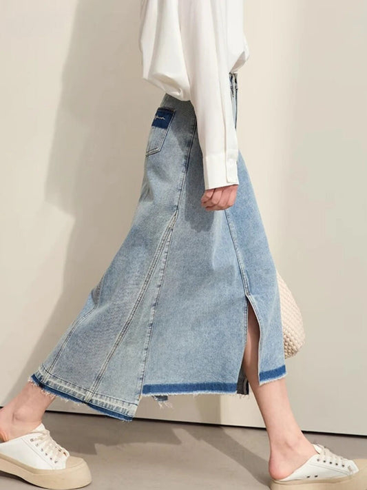 A-Linien Jeansrock mit gerissenem Saum