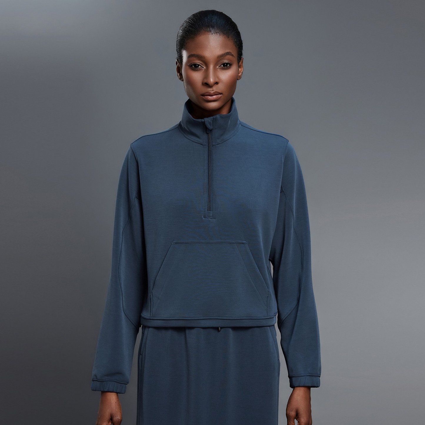 Gigi Mode Half-Zip Sweatshirt mit Kordelzugsaum