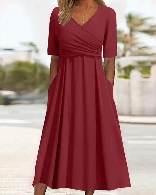 Alloura | Patchwork-Design, V-Ausschnitt, kurze Ärmel Kleid 1