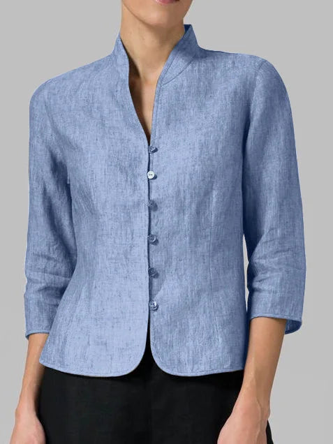 Brynna | Damenbluse Hochwertiger Chambray, Dreiviertelärmel 0