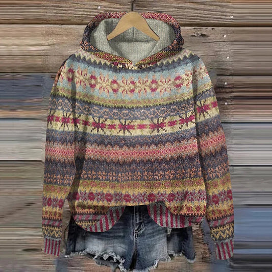 Ethnischer Damenpullover mit Kapuze – Warmer, bequemer Strickpullover für jede Jahreszeit, schmeichelhafte Passform und einzigartige Texturen 0