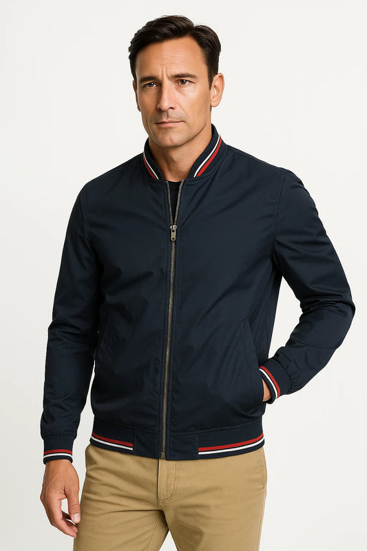 Herren Bomberjacke aus leichtem Polyester mit Reißverschluss – Slim Fit für Freizeit und Übergangszeit in Khaki, Grün, Schwarz, Weiß, Marineblau 0