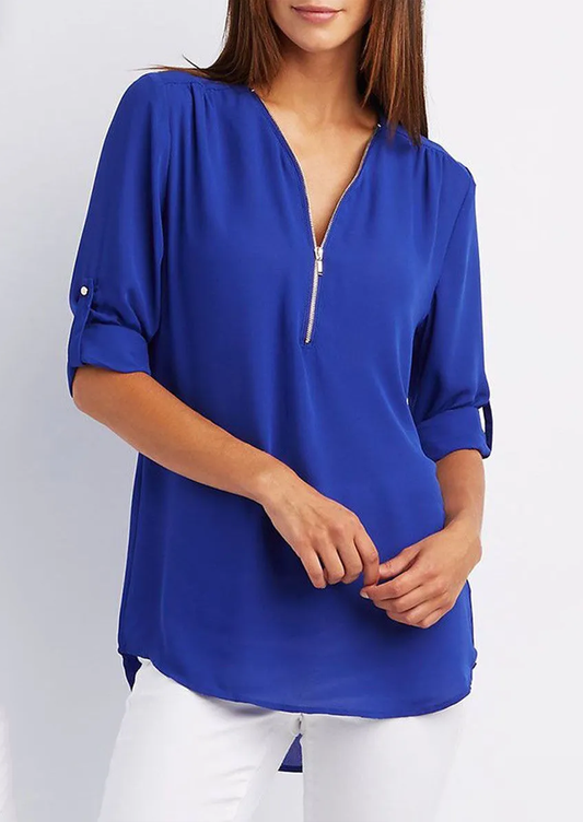 Kassidy | Bluse Elegante Weiße Bluse mit Reißverschluss, Hochwertige Baumwolle 2
