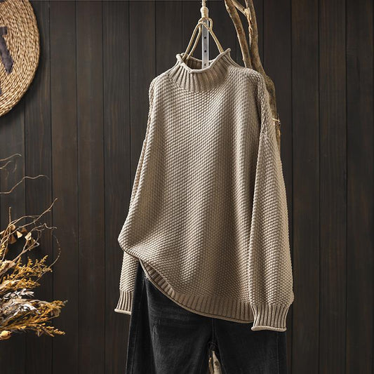 Strickpullover Damen aus Wolle und Baumwolle – Bequem und Elegant für Wintertage, Lockerer Schnitt, Rundhalsausschnitt, Größen S-3XL 0